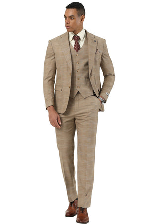 Men's Stacy Adams Vested Sharkskin Pattern Business Suit in Tan - Image 2