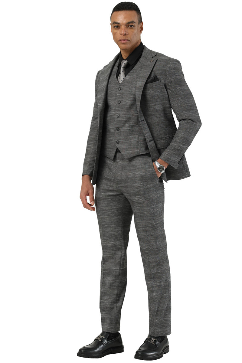 Men's Stacy Adams Vested Sharkskin Pattern Business Suit in Charcoal Grey - Image 2