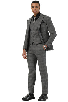 Men's Stacy Adams Vested Sharkskin Pattern Business Suit in Charcoal Grey - Image 2