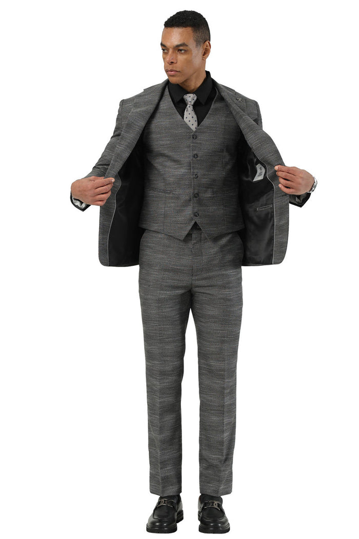 Men's Stacy Adams Vested Sharkskin Pattern Business Suit in Charcoal Grey - Image 3