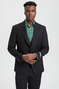 Men's Vested One Button Peak Lapel Stacy Adams Designer Suit in Black - Image 5
