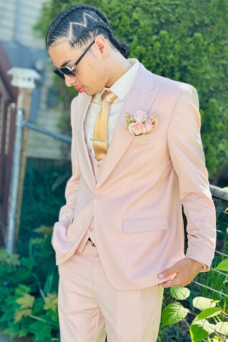 Men's Vested One Button Peak Lapel Stacy Adams Designer Suit in Blush Pink - Image 7