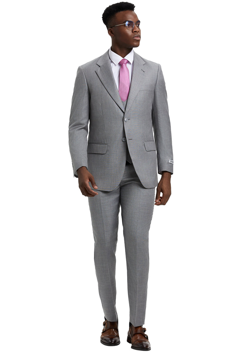 Men's Two Button Vested Stacy Adams Designer Sharkskin Suit in Light Grey - Image 2