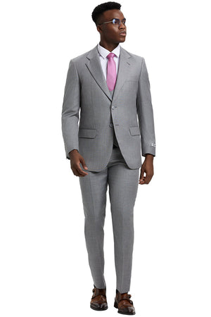 Men's Two Button Vested Stacy Adams Designer Sharkskin Suit in Light Grey - Image 2