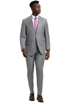 Men's Two Button Vested Stacy Adams Designer Sharkskin Suit in Light Grey - Image 2