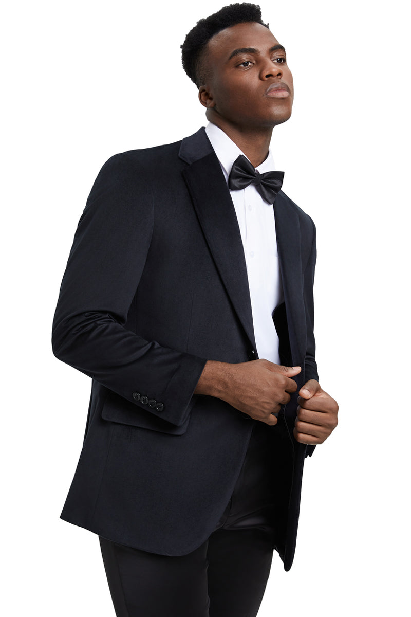 Mens Black Blazer - Men's Stacy Adams Modern Fit Velvet Blazer in Black - Image 2