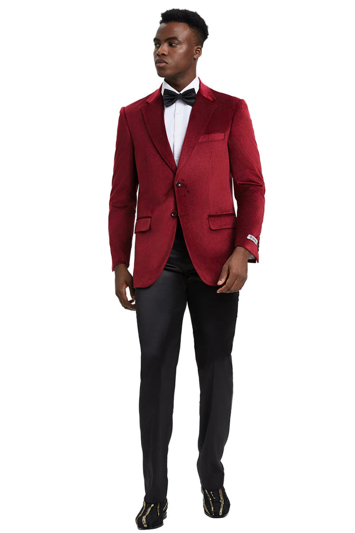 Men's Stacy Adams Modern Fit Velvet Blazer in Burgundy - Image 2