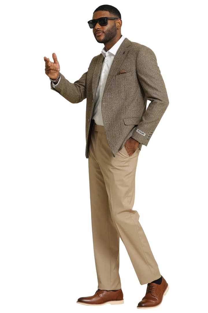 Men's Stacy Adams Vintage Professors Tweed Blazer in Tan - Image 2