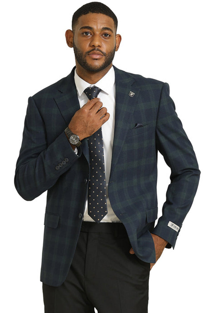 Men's Stacy Adams Modern Fit Business Sport Coat Blazer in Dark Green Plaid - Image 3