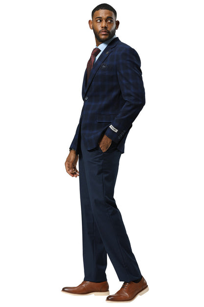 Men's Stacy Adams Modern Fit Business Sport Coat Blazer in Dark Navy Blue Plaid