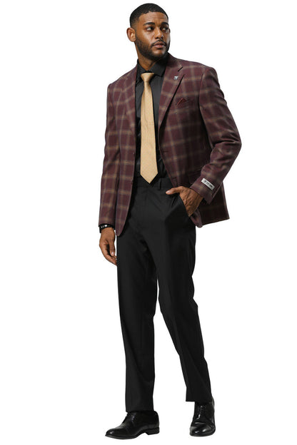 Men's Stacy Adams Modern Fit Business Sport Coat Blazer in Burgundy Plaid - Image 2