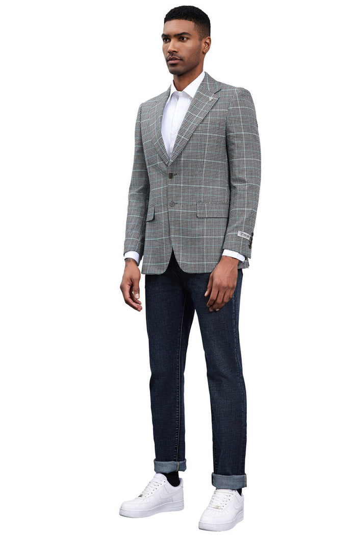 Men's Stacy Adams Modern Fit Business Sport Coat Blazer in Grey Plaid - Image 2