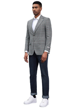 Men's Stacy Adams Modern Fit Business Sport Coat Blazer in Grey Plaid - Image 2