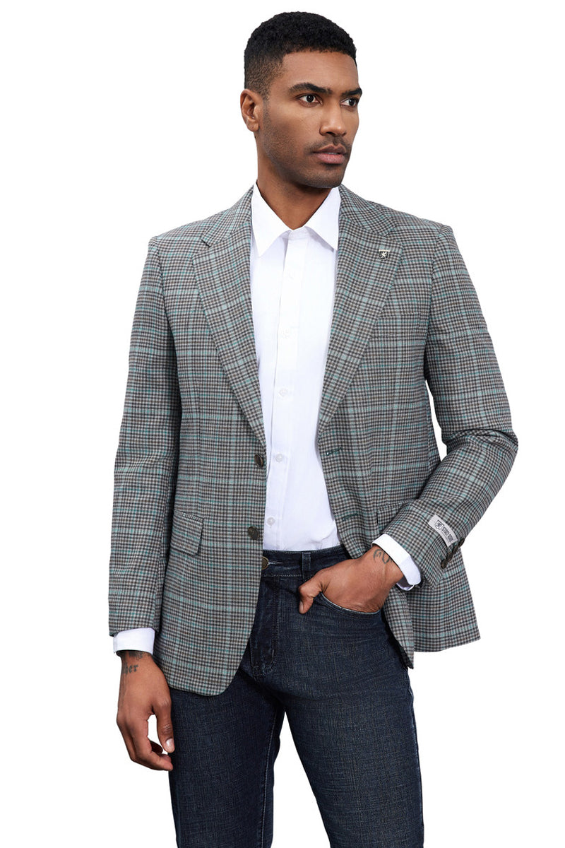 Men's Stacy Adams Modern Fit Business Sport Coat Blazer in Grey Plaid - Image 3