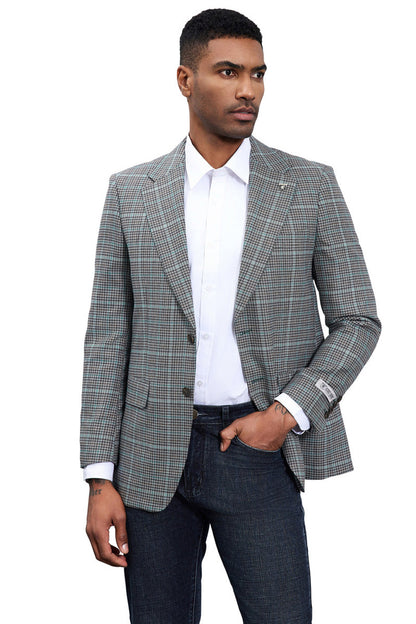 Men's Stacy Adams Modern Fit Business Sport Coat Blazer in Grey Plaid - Image 3