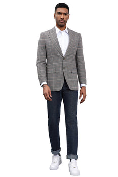 Men's Stacy Adams Modern Fit Business Sport Coat Blazer in Charcoal Grey Plaid - Image 2