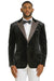 Men's Stacy Adams Velvet Wedding & Prom Tuxedo Jacket With Rhinestone Adorned Lapel in Black