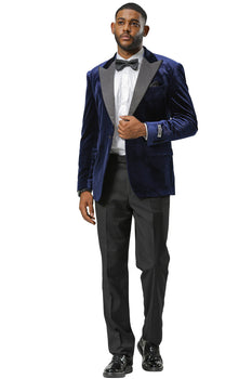 Men's Stacy Adams Velvet Wedding & Prom Tuxedo Jacket With Rhinestone Adorned Lapel in Navy - Image 2