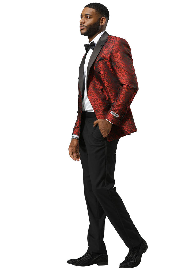 Men's Stacy Adams Double Breasted Wedding & Prom Tuxedo Jacket in Textured Shiny Red Sharkskin - Image 2