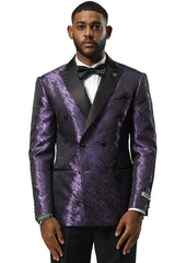 Men's Stacy Adams Double Breasted Wedding & Prom Tuxedo Jacket in Textured Shiny Purple Sharkskin