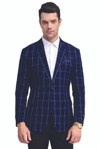 Saco vaquero - Western Sport Coat - Western Blazer- Men's Slim Fit Two Button Chalk Bold Windowpane Sport Coat In Navy Blue