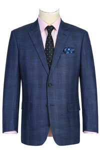 Saco vaquero - Western Sport Coat - Western Blazer- Mens Two Button Classic Fit Sport Coat Blazer In Navy Blue Windowpane Plaid