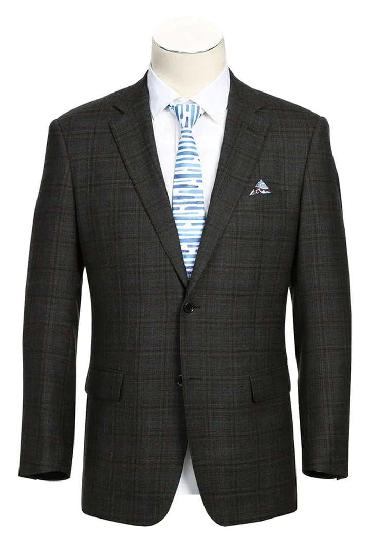 Saco vaquero - Western Sport Coat - Western Blazer - Mens Two Button Classic Fit Wool Sport Coat Blazer In Dark Brown Windowpane Plaid
