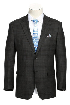 Saco vaquero - Western Sport Coat - Western Blazer - Mens Two Button Classic Fit Wool Sport Coat Blazer In Dark Brown Windowpane Plaid