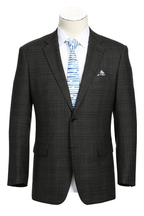 Saco vaquero - Western Sport Coat - Western Blazer - Mens Two Button Classic Fit Wool Sport Coat Blazer In Dark Brown Windowpane Plaid