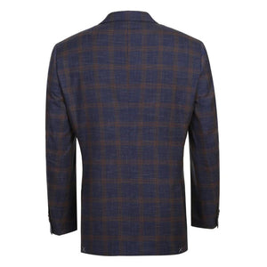 Saco vaquero - Western Sport Coat - Western Blazer - Mens Slim Fit Two Button Sport Coat Blazer In Navy Blue & Gold Windowpane Plaid