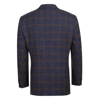 Saco vaquero - Western Sport Coat - Western Blazer - Mens Slim Fit Two Button Sport Coat Blazer In Navy Blue & Gold Windowpane Plaid