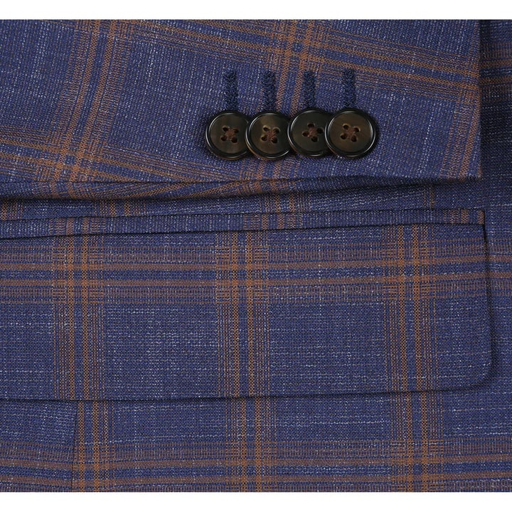 Saco vaquero - Western Sport Coat - Western Blazer - Mens Slim Fit Two Button Sport Coat Blazer In Navy Blue & Gold Windowpane Plaid
