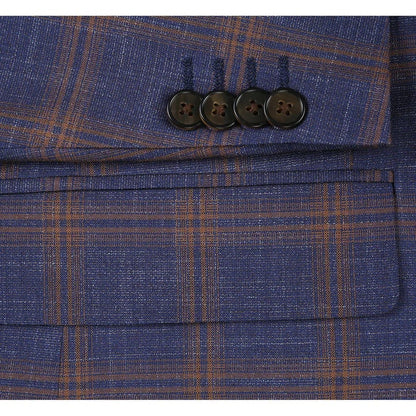 Saco vaquero - Western Sport Coat - Western Blazer - Mens Slim Fit Two Button Sport Coat Blazer In Navy Blue & Gold Windowpane Plaid