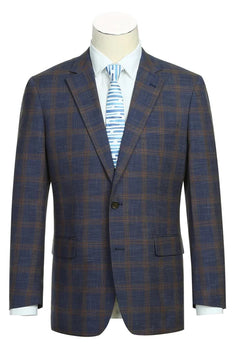 Saco vaquero - Western Sport Coat - Western Blazer - Mens Slim Fit Two Button Sport Coat Blazer Navy Blue & Gold Windowpane Plaid