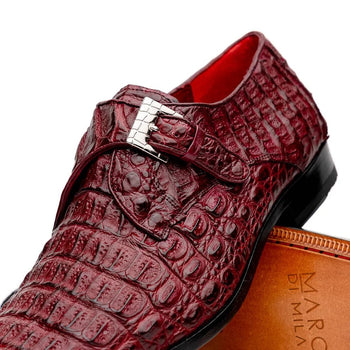 Marco Di Milano Rovigo Men's Shoes Wine Exotic Crocodile Skin Single Monk-strap Loafers - Image 5