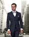 Mens 2 Button Modern Fit Vested Wool Suit in Midnight Blue