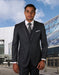 Mens 2 Button Modern Fit Vested Pick Stich Suit in Charcoal Grey