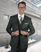 Mens 2 Button Modern Fit Vested Pick Stich Suit in Hunter Green