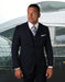 Mens 2 Button Modern Fit Vested Pick Stich Suit in Navy Blue