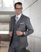 Mens 2 Button Notch Lapel Wool Suit With Double Breasted Shawl Vest in Grey