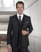 Mens 2 Button Notch Lapel Wool Suit with Double Breasted Vest in Charcoal Plaid