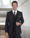 Mens 2 Button Notch Lapel Wool Suit with Double Breasted Vest in Charcoal Plaid