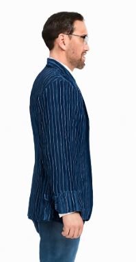 Men's Navy and Bold White Pinstripe Designer Fashion Blazer - Image 5