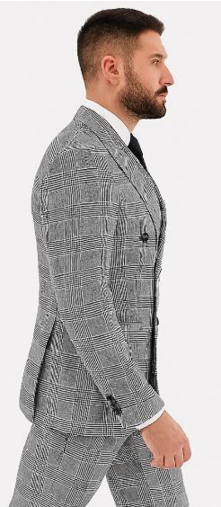 Men's Grey Glen Plaid Double-Breasted Suit – Classic Prince of Wales Check Two-Piece Set By Rossiman