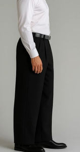Black Wide Leg Dress Pants Pleated Baggy Dress Trousers Unhemmed Unfinished Bottom - Cheap Priced Dress Slacks For Men On Sale