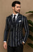 1920s style in this Gangster Pinstripe Double-Breasted Suit. Black/Gold or Navy/White options—perfect for Gatsby parties, cosplay, or vintage flair.