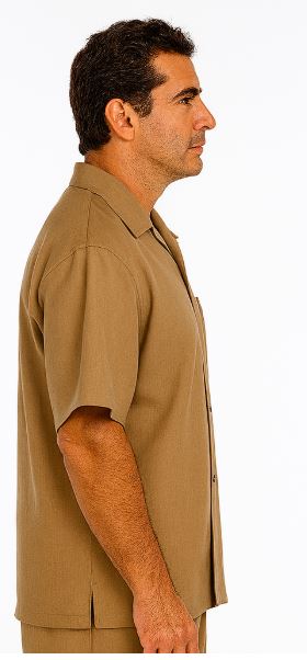 Walking Suit Short Sleeve Casual Shirt and Pants Set - Tan