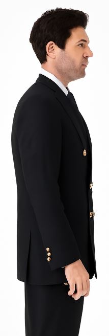 Double Breasted Blazer with Gold Buttons - Black Sport Coat