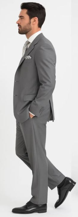 Three Button Suit - Classic Fit Pleated Pants - Mens Three Button Classic Fit Light Grey Vested Suit