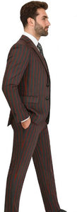 Bold Stripe 2 Button Vested Suit Black